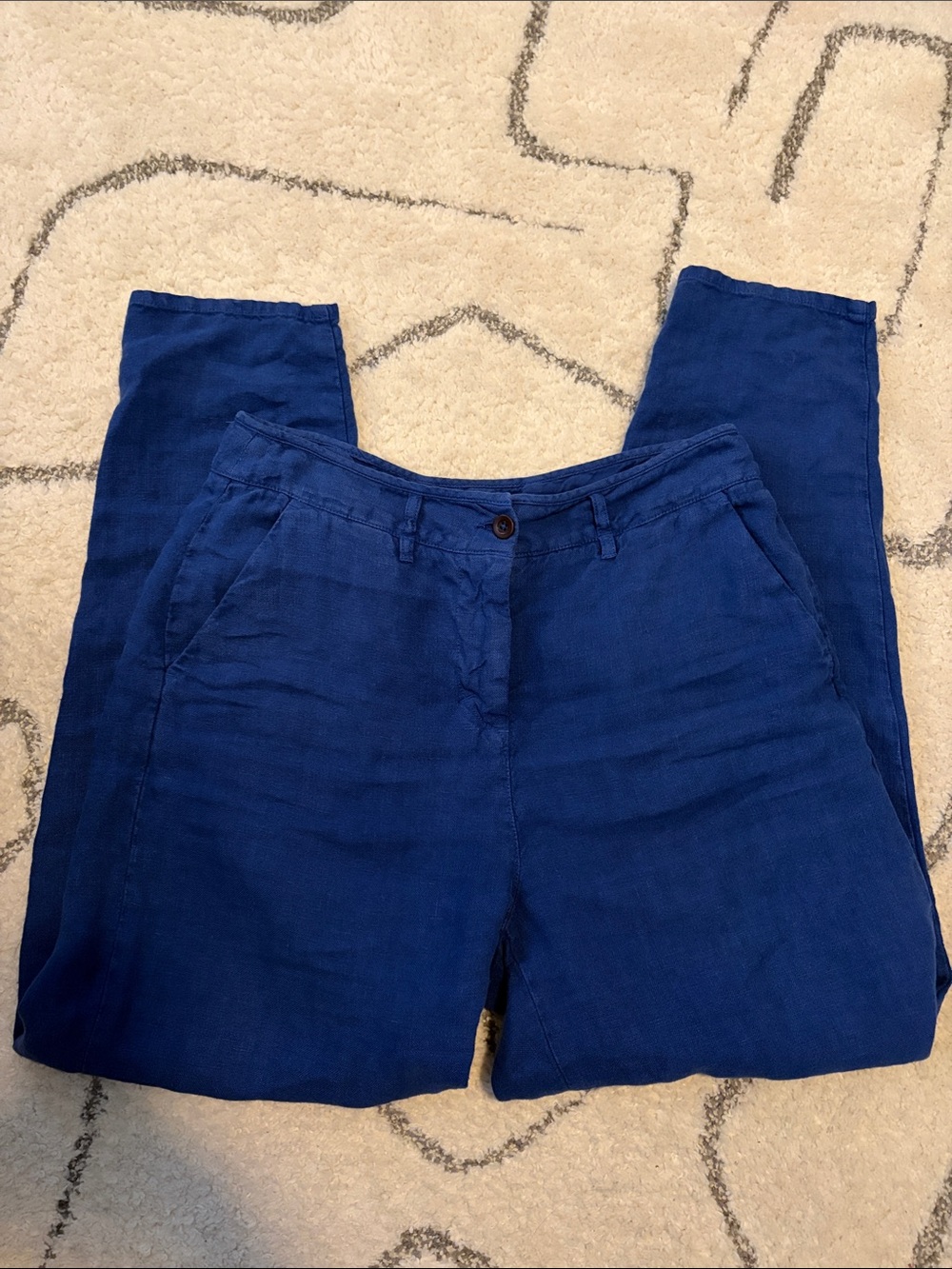 POETRY 100% Linen Bright Royal Blue Casual Linen Tapered Trousers